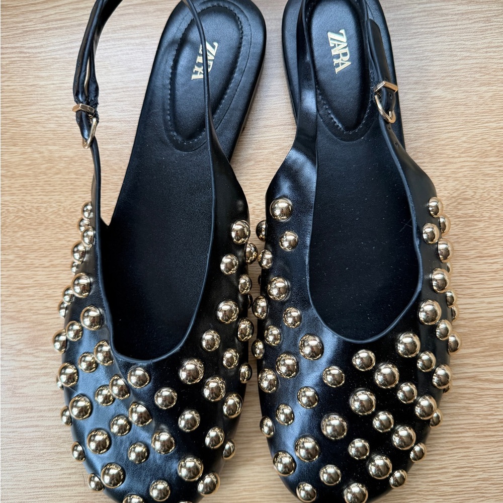 Zara Black Flats with Gold Studs